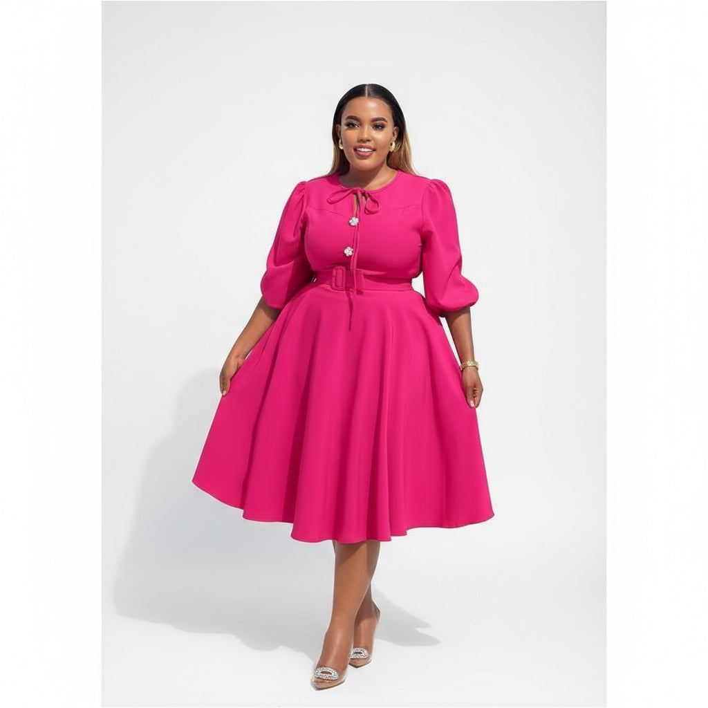 Plus Size 3 Quoter Sleeve Midi Dress