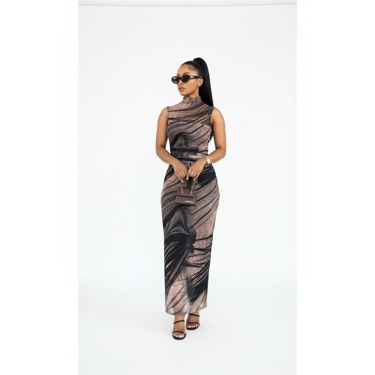 Multi-Color Strappy Mesh Maxi Dress
