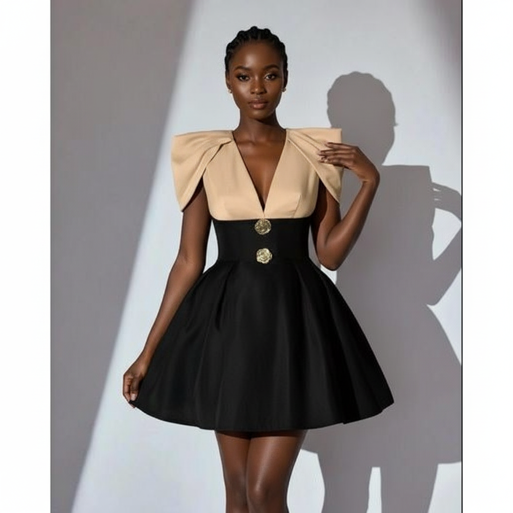 Metal Floral Decor Deep V Neck Elegant Ball Gown Party Prom Dress