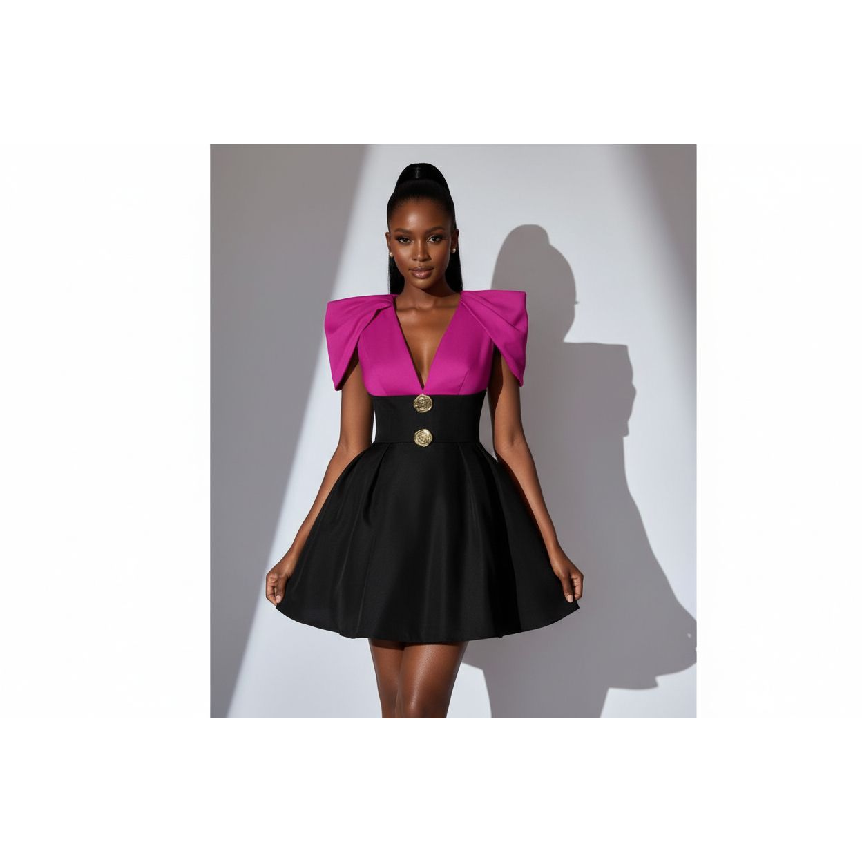 Metal Floral Decor Deep V Neck Elegant Ball Gown Party Prom Dress