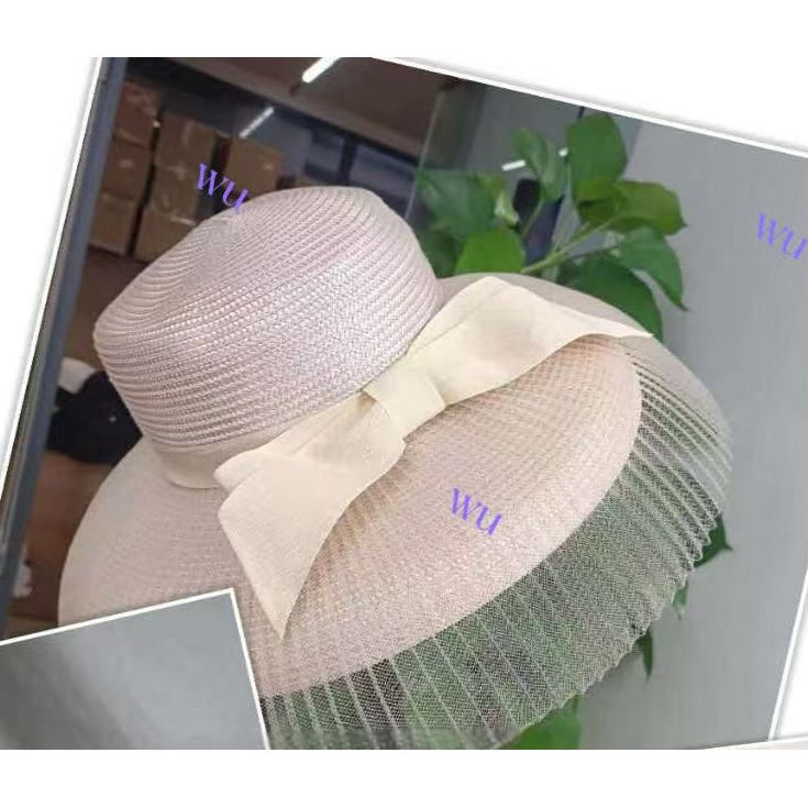 Wide Brim Summer Beach Bucket Hat with Bowknot Garden Wedding Sun Hat