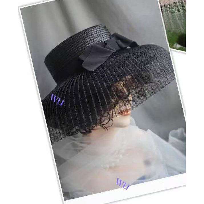 Wide Brim Summer Beach Bucket Hat with Bowknot Garden Wedding Sun Hat