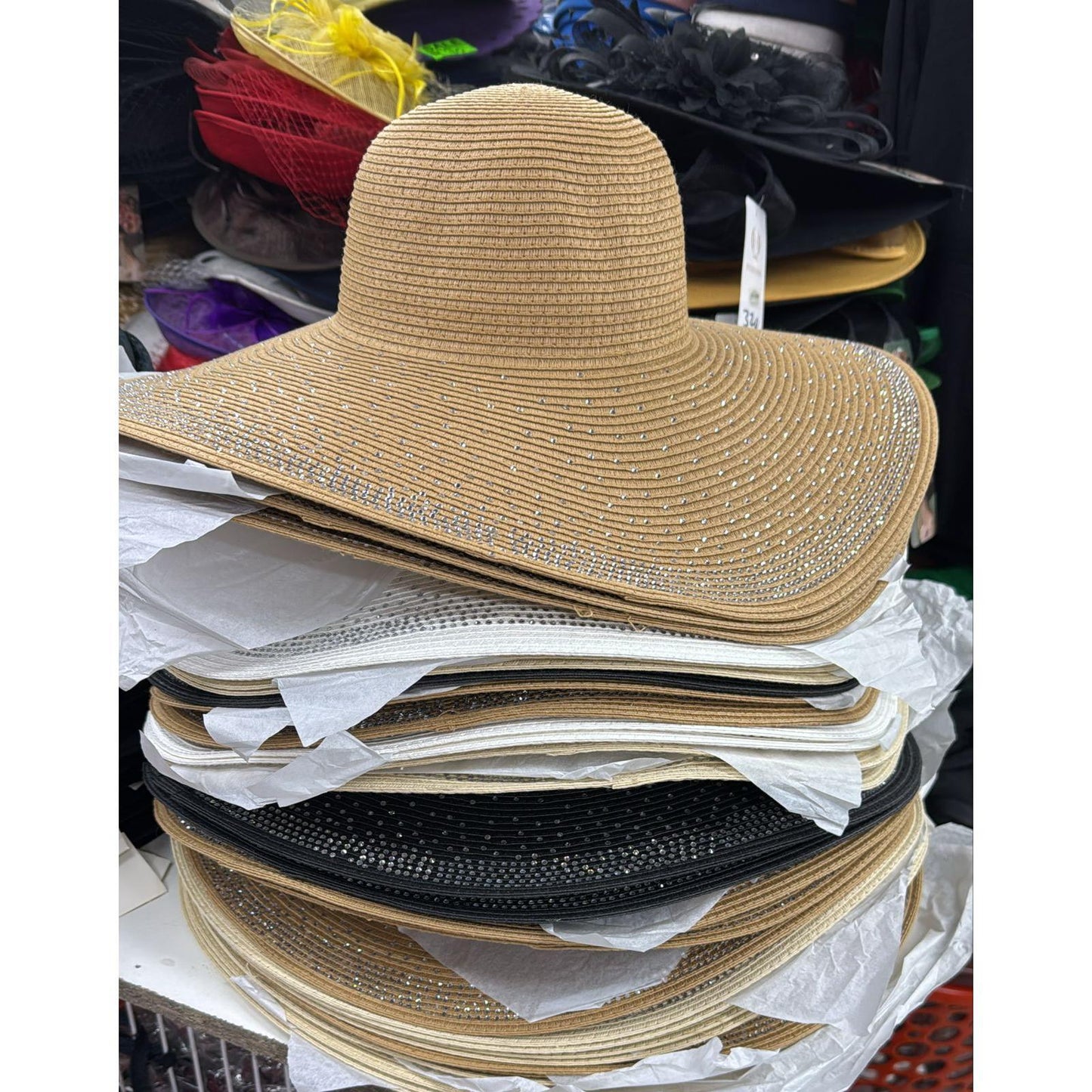 Diamond Pearls Decor Wide Brim Straw Hat