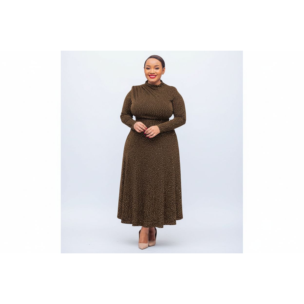 Plus Size Sequin Decor Shiny Round Neck Cocktail Dress