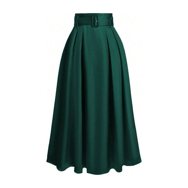 High waisted satin beltes umbrella skirt