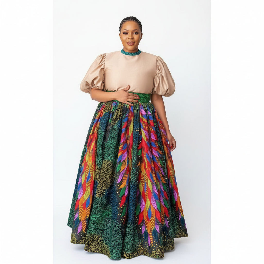 Plus Size Puffer Sleeve Maxi Dress