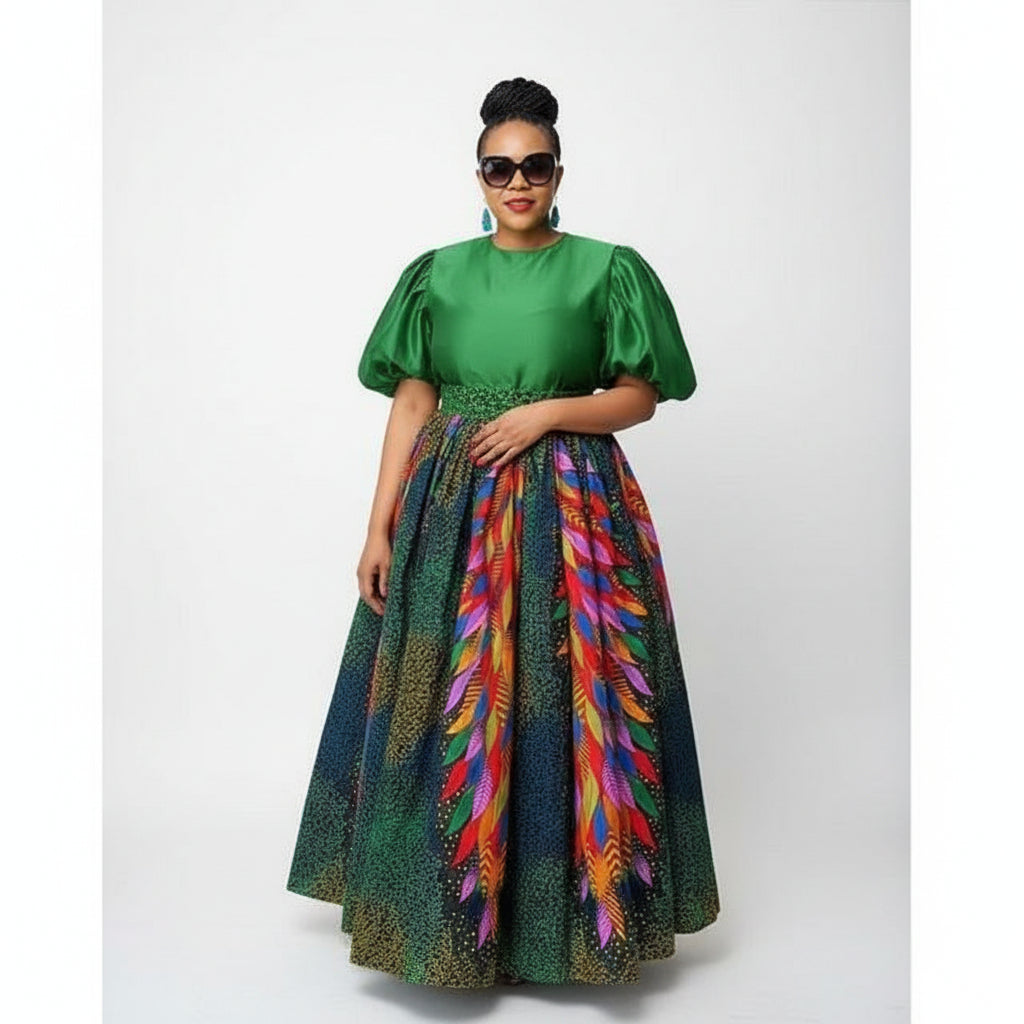 Plus Size Puffer Sleeve Maxi Dress