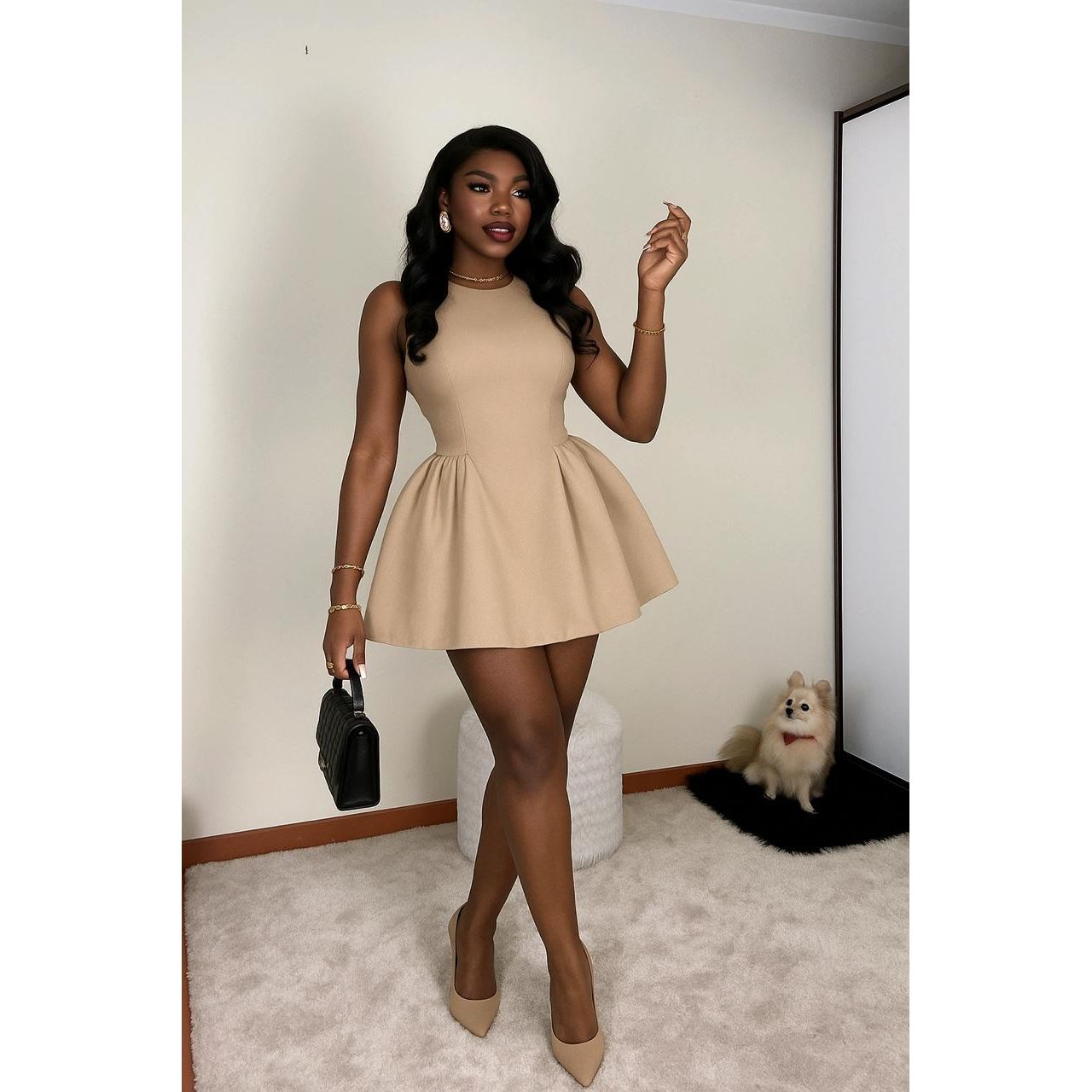 A-Line Waist Sleeveless Elegant Balloon Mini Dress