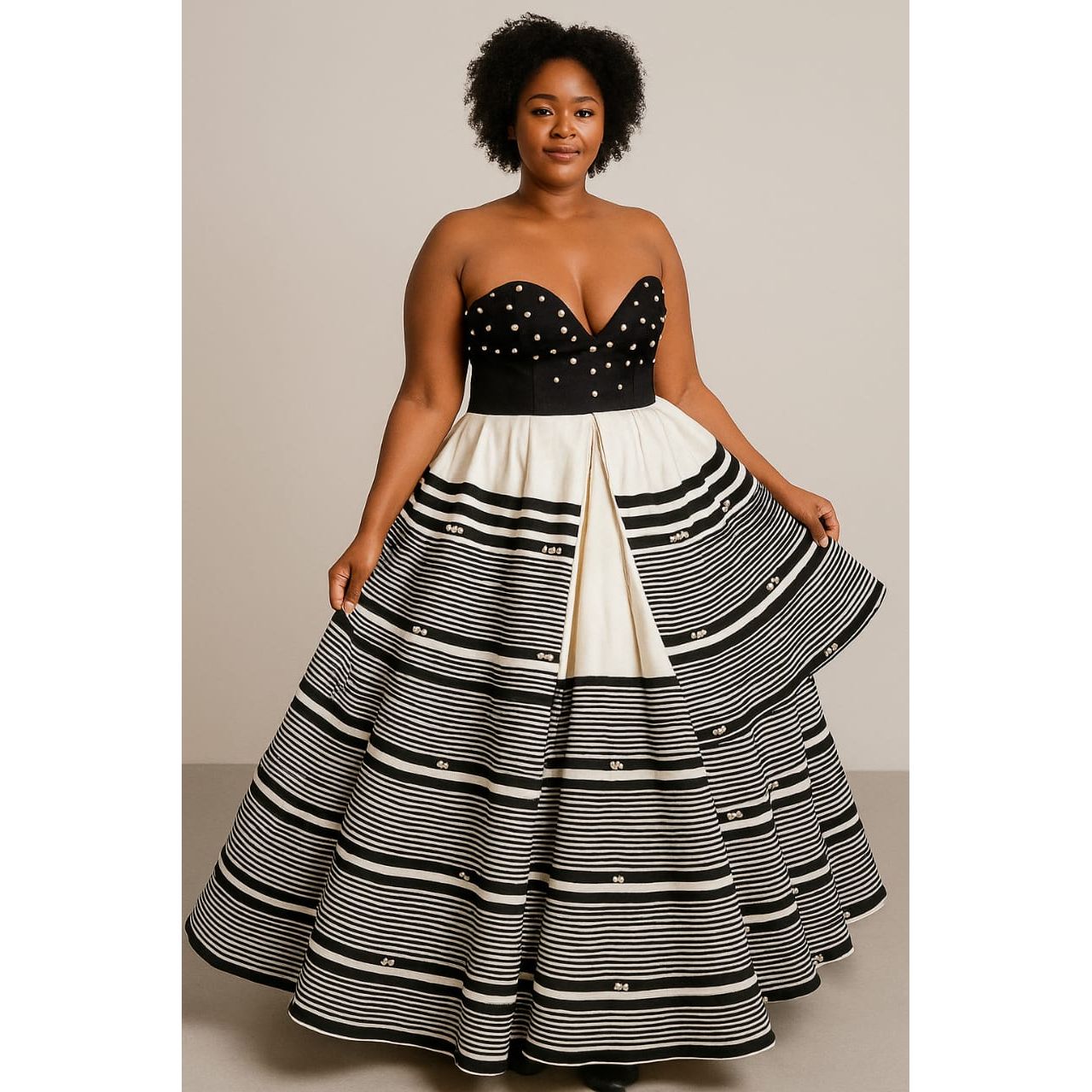 Sleeveless Printed Pleat Xhosa Midi Traditional Dress.