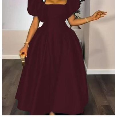 Bubble Sleeve Pleated Maxi Dress