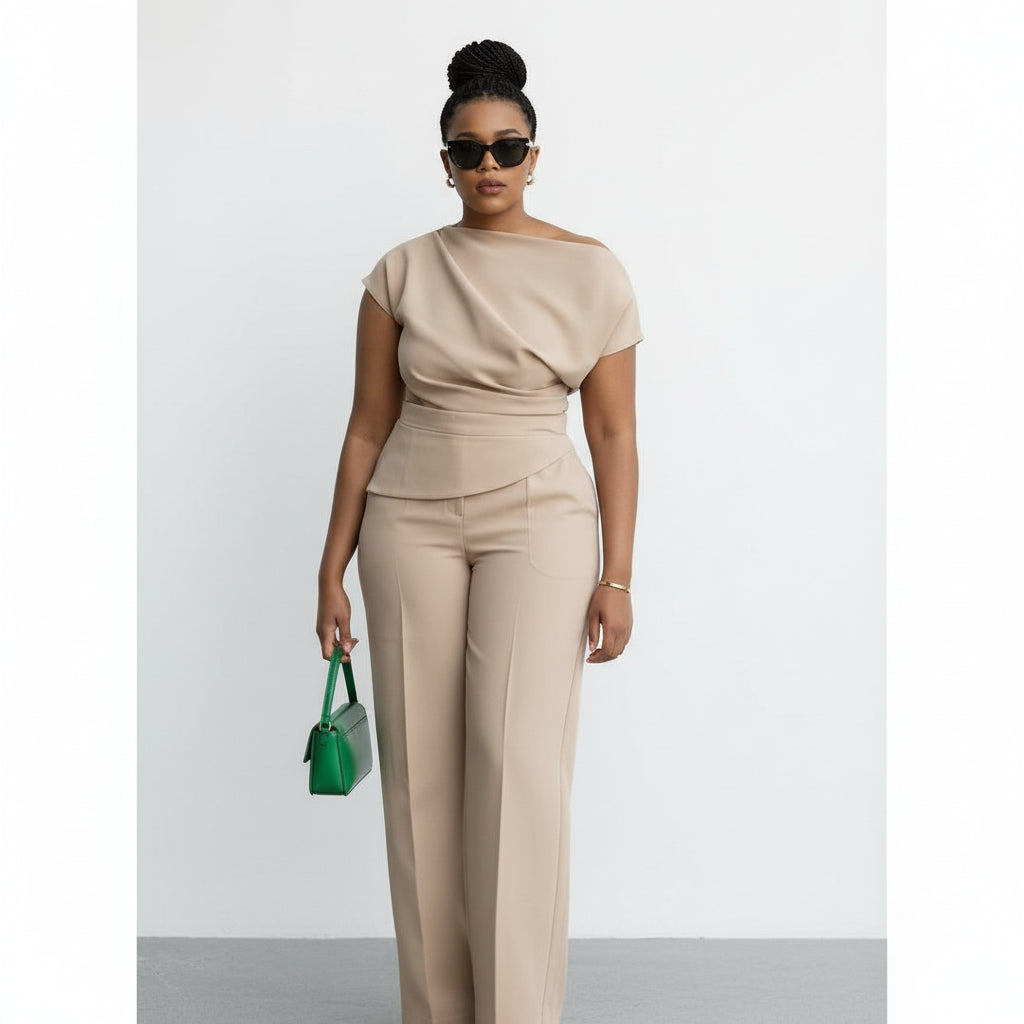 One Shoulder Formal wear 2 Pieces Set