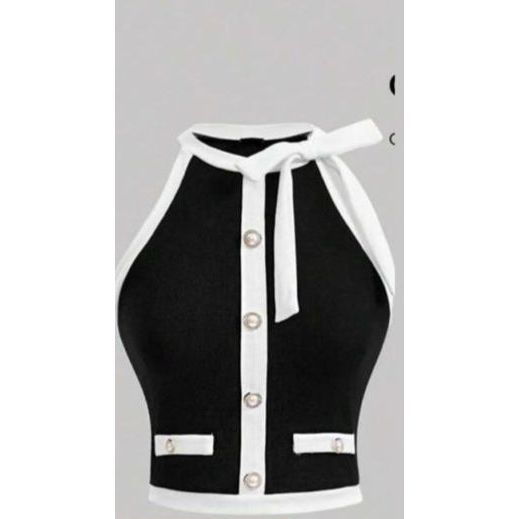 Plus Size Contrast Button Design Fashion Halter Vest Graduation Outfits