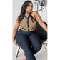 Plus Size Contrast Button Design Fashion Halter Vest Graduation Outfits