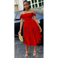 Off-Shoulder High waist Pleated Midi Dress