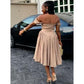 Off-Shoulder High waist Pleated Midi Dress