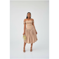 Off-Shoulder High waist Pleated Midi Dress