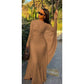 Plain Color Long Sleeve Simple Casual Elegant Draped Pleated Sleeve Dress