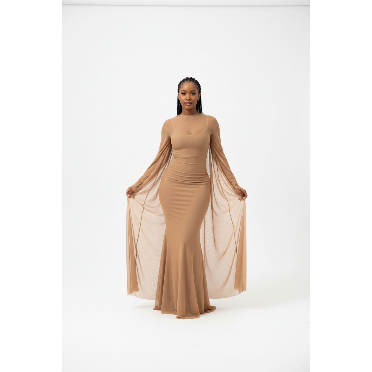 Plain Color Long Sleeve Simple Casual Elegant Draped Pleated Sleeve Dress