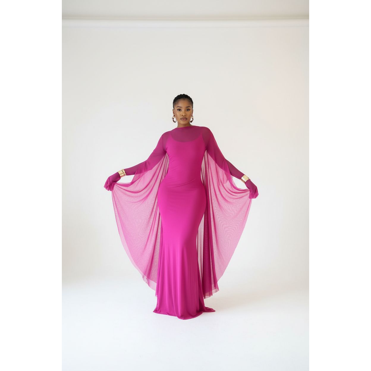 Plain Color Long Sleeve Simple Casual Elegant Draped Pleated Sleeve Dress