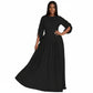 Plain Color Lantern Sleeve Cinched Waist Pleated Long Dress