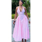 Sexy Halter Backless Solid Color Maxi Dress