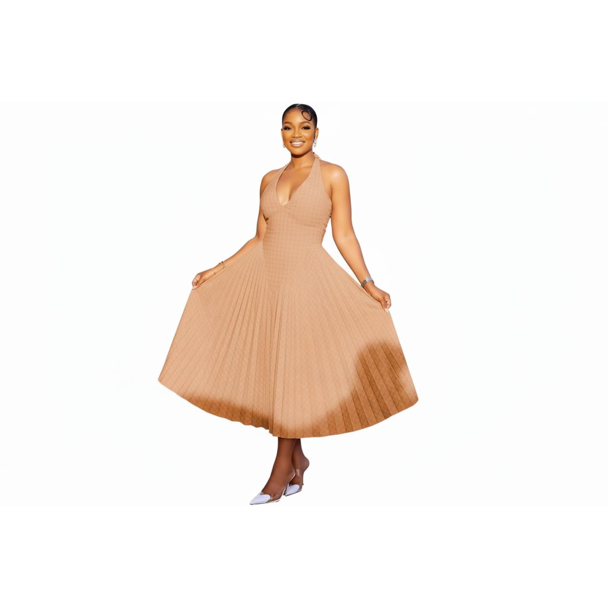 Sexy Halter Backless Solid Color Maxi Dress