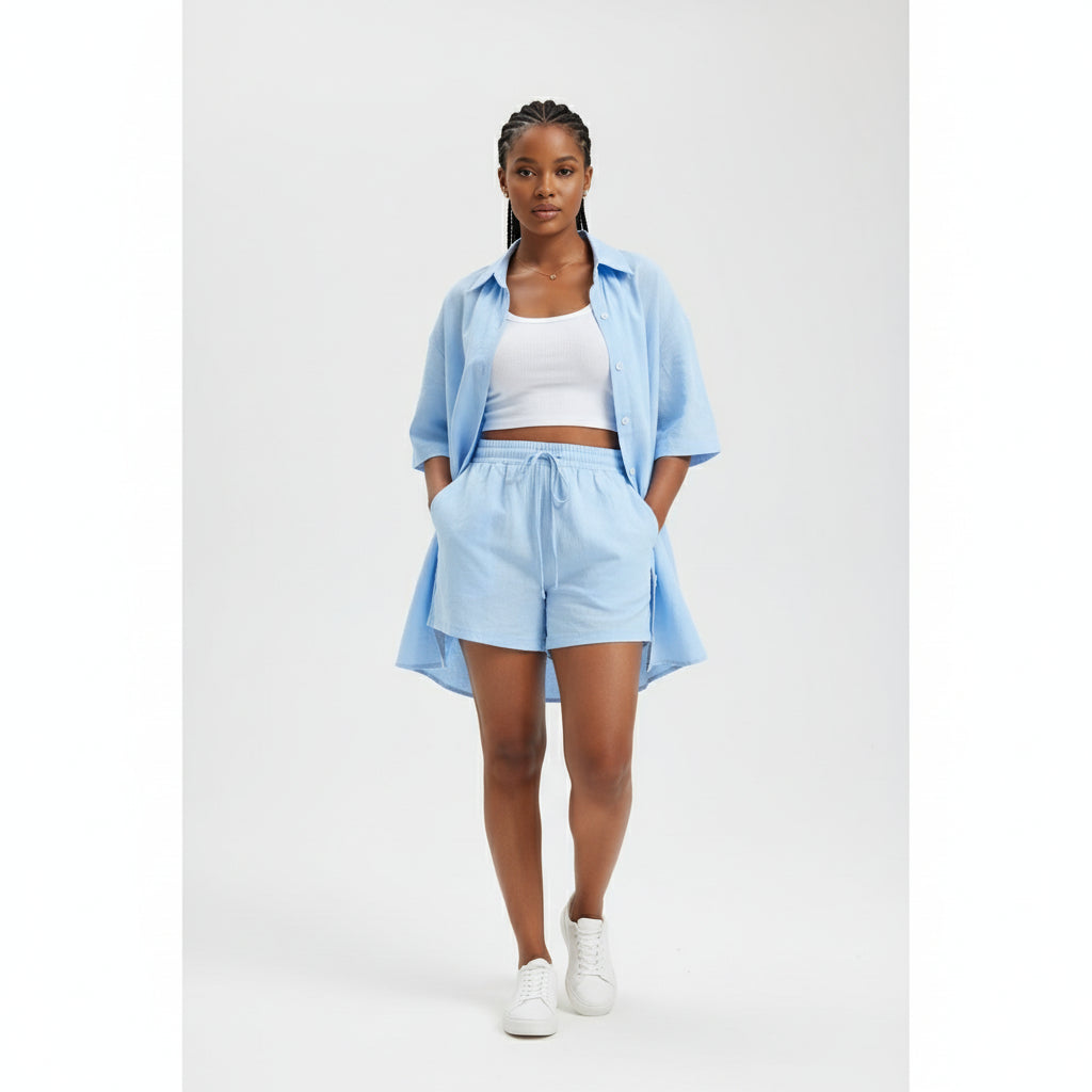 Short Sleeve Drop Shoulder Shirt And Short Pants Set
