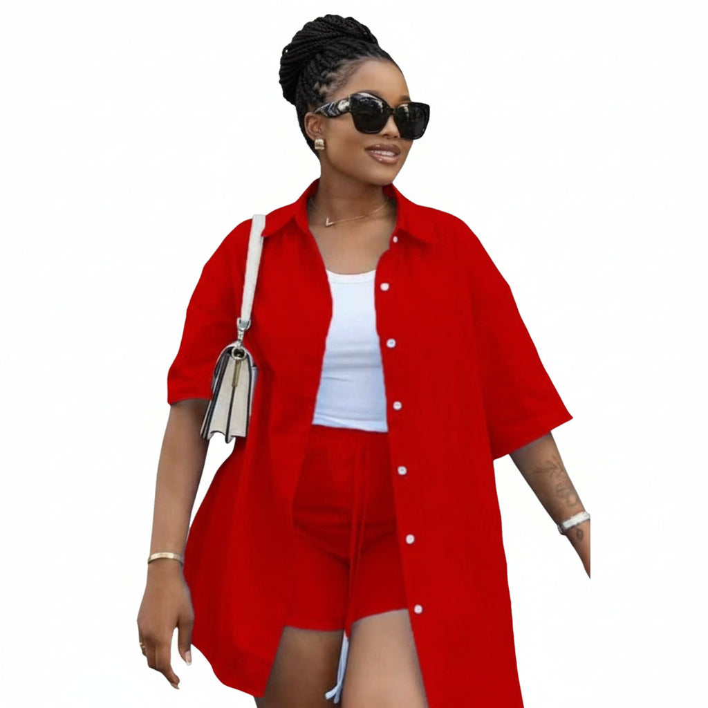 Short Sleeve Drop Shoulder Shirt And Short Pants Set