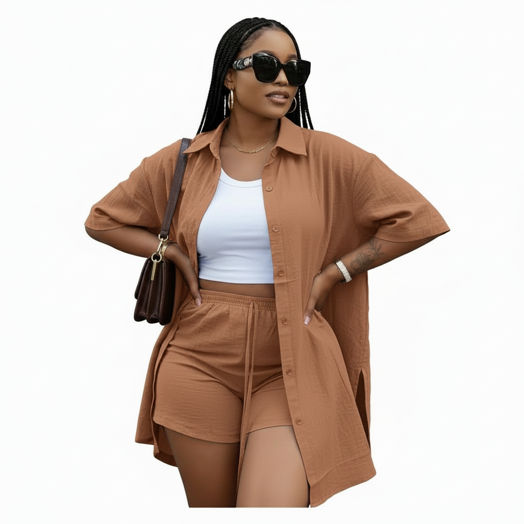 Short Sleeve Drop Shoulder Shirt And Short Pants Set