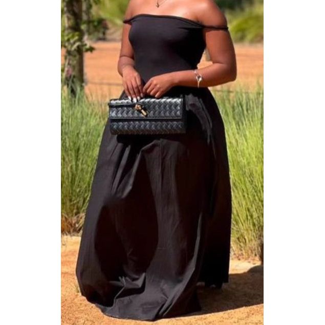 Pleated Off-Shoulder Spaghetti Lace Up Maxi Dress.