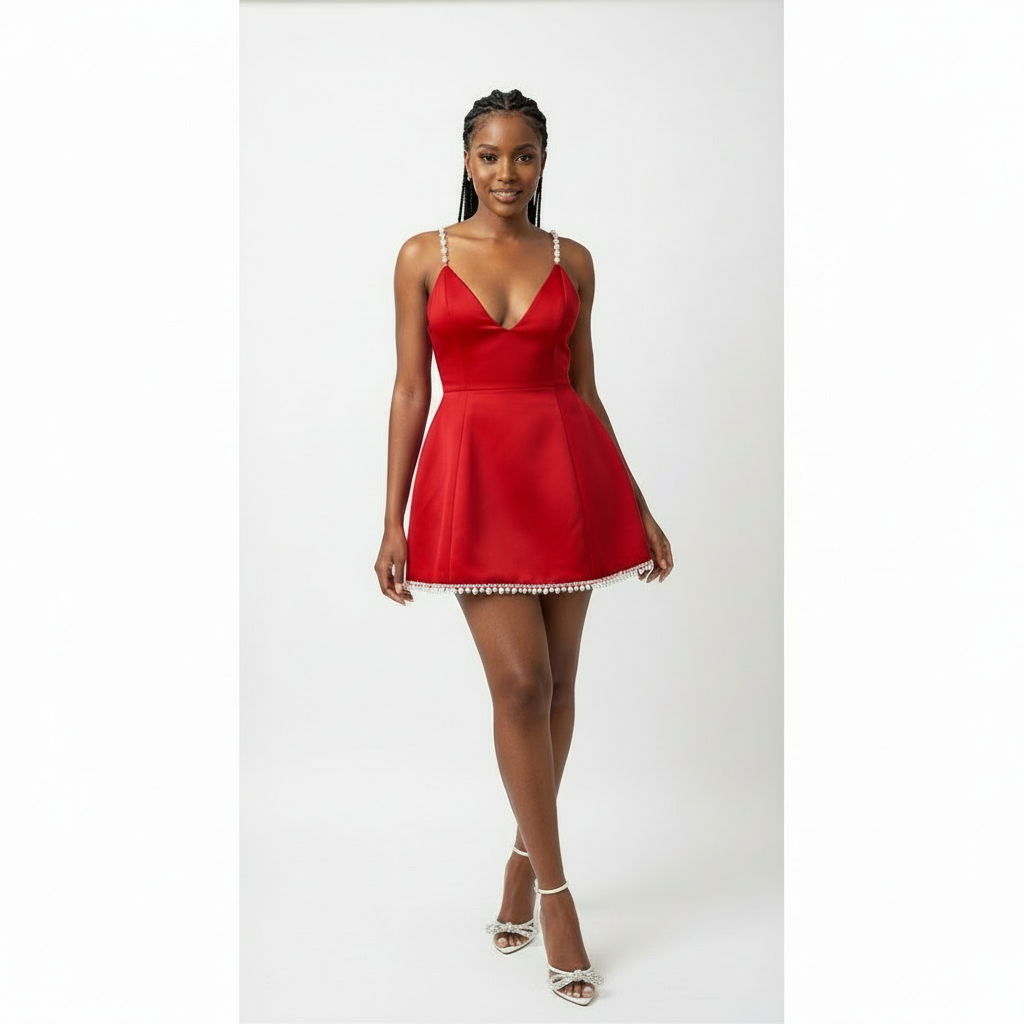 Pearls Bottom Slim Fit Elegant Mini Dress