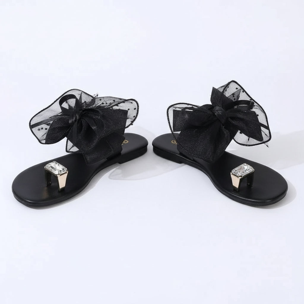 Bow & Faux Pearl Decor Toe Ring Design Thong Sandals