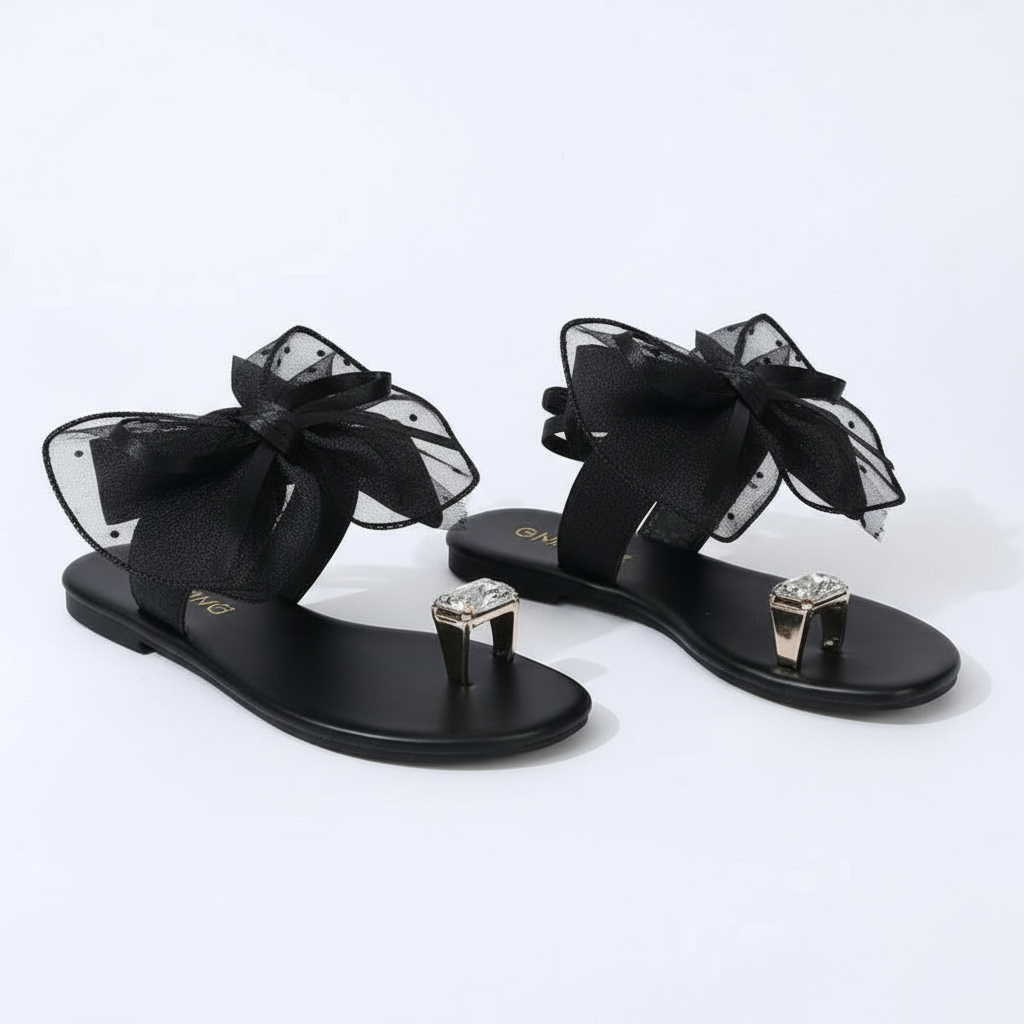 Bow & Faux Pearl Decor Toe Ring Design Thong Sandals