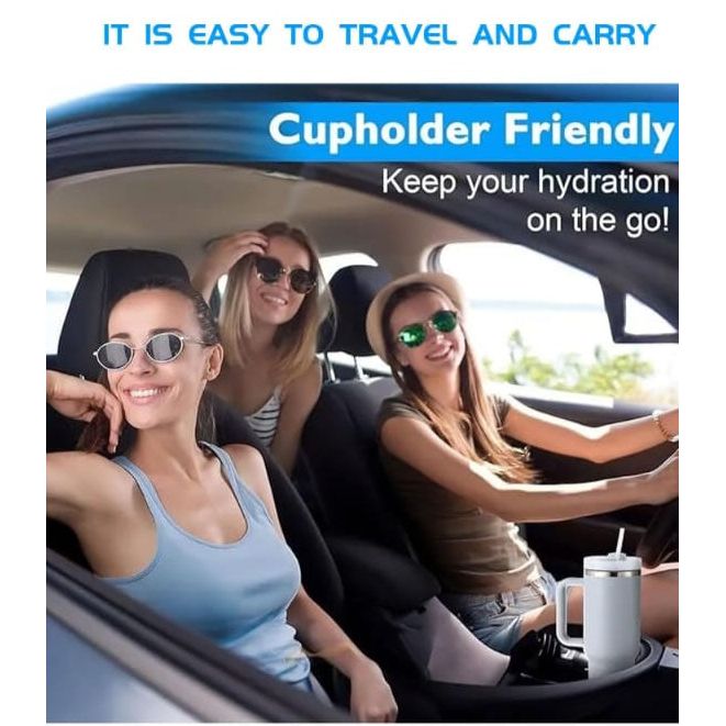 Stainless Steel Insulated Travel Mug - Tumbler with Straw & Handle - 1.2L