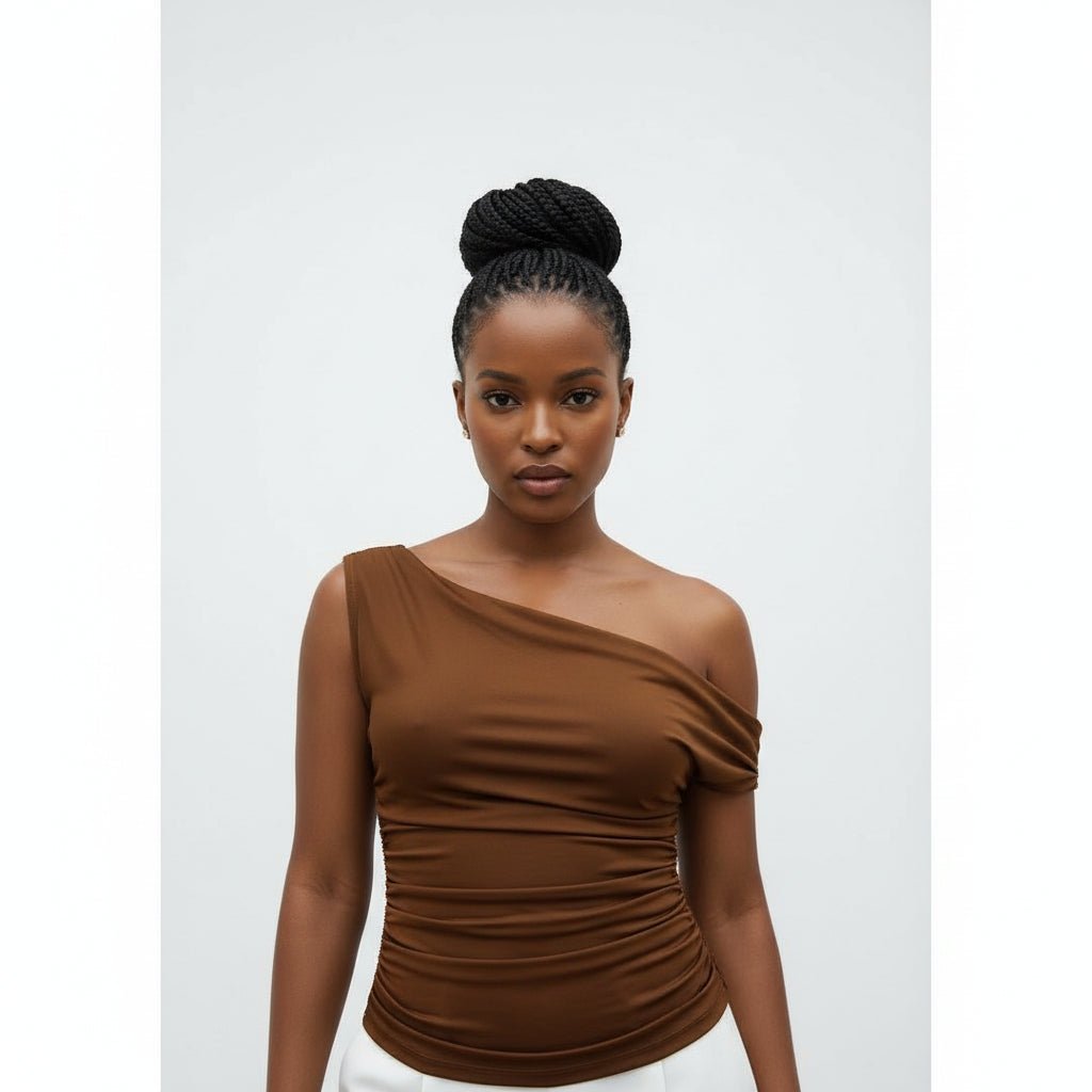 Asymmetrical Shoulder Short Sleeve Fitted T-Shirt Top