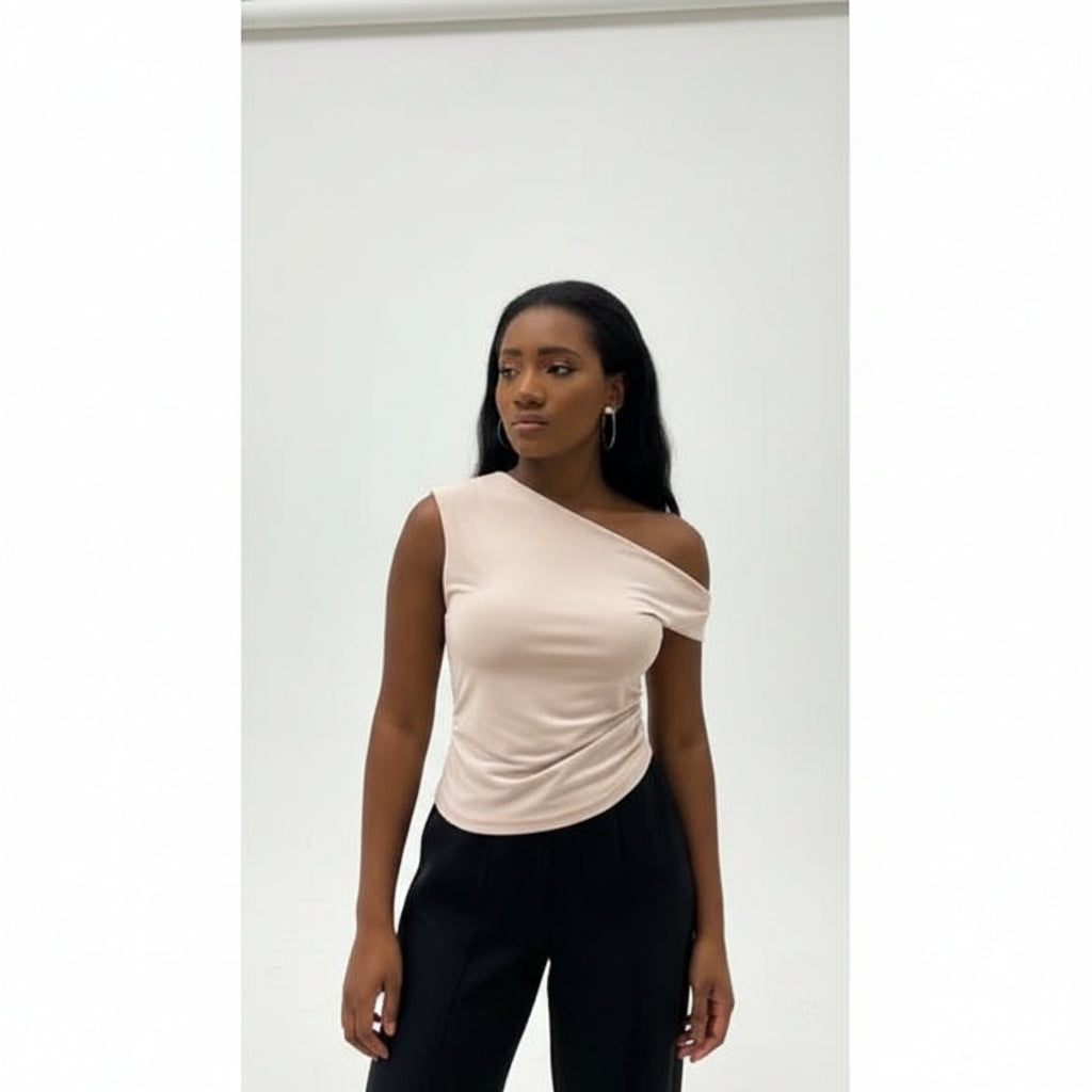 Asymmetrical Shoulder Short Sleeve Fitted T-Shirt Top