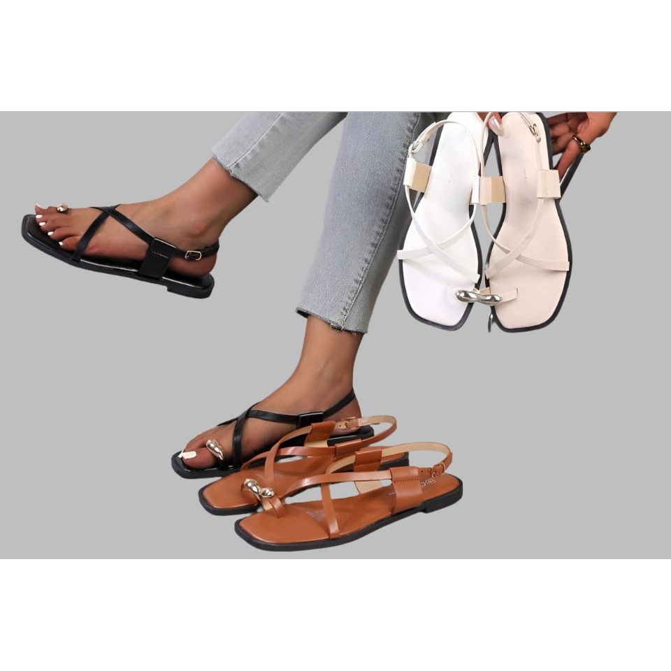 Women's Strappy Flat Slide Golden Toe String Sandals