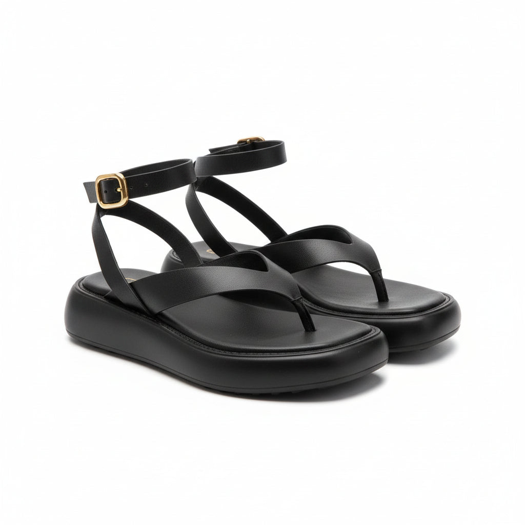 Thick Sole Square Toe Metal Buckle Strap Casual Sandals