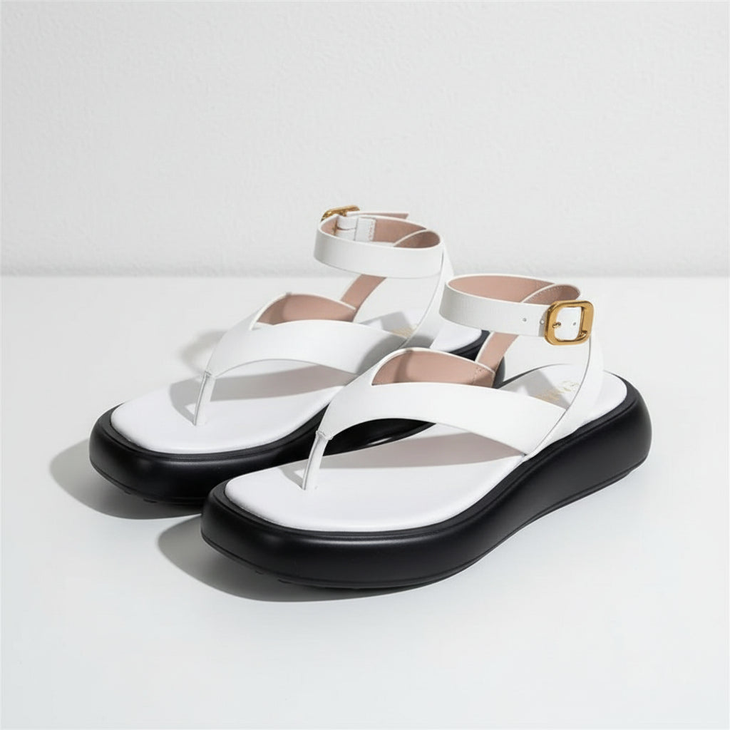 Thick Sole Square Toe Metal Buckle Strap Casual Sandals