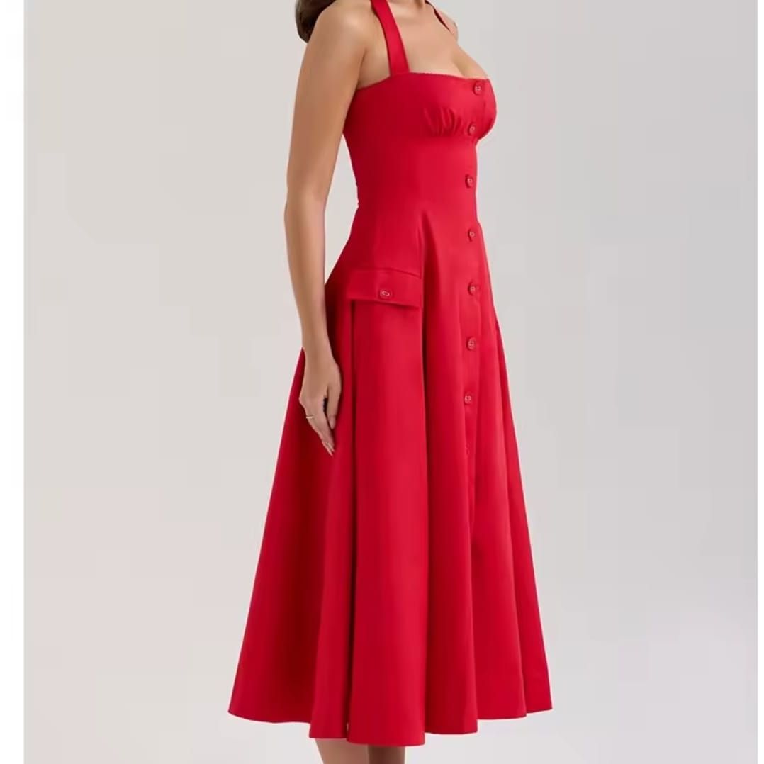 Backless Boobtube Front Button Dress