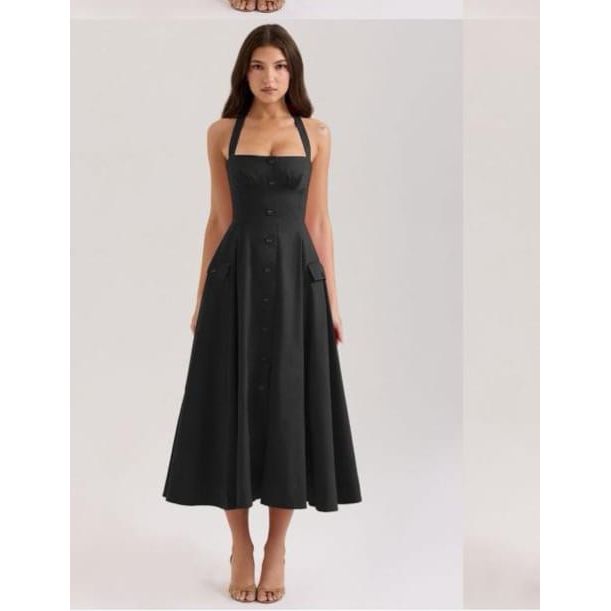 Backless Boobtube Front Button Dress