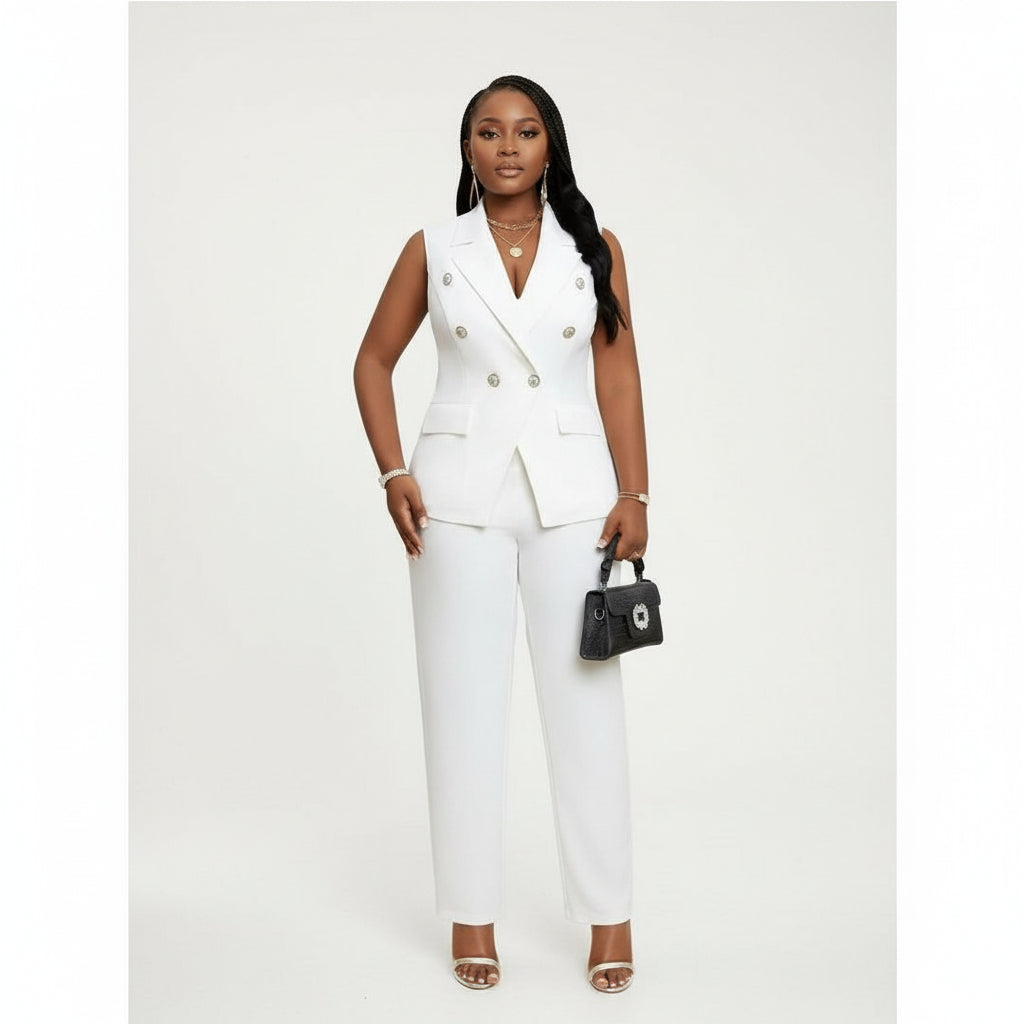 Plus Size Plain Color Vest And Pants 2-Piece Set