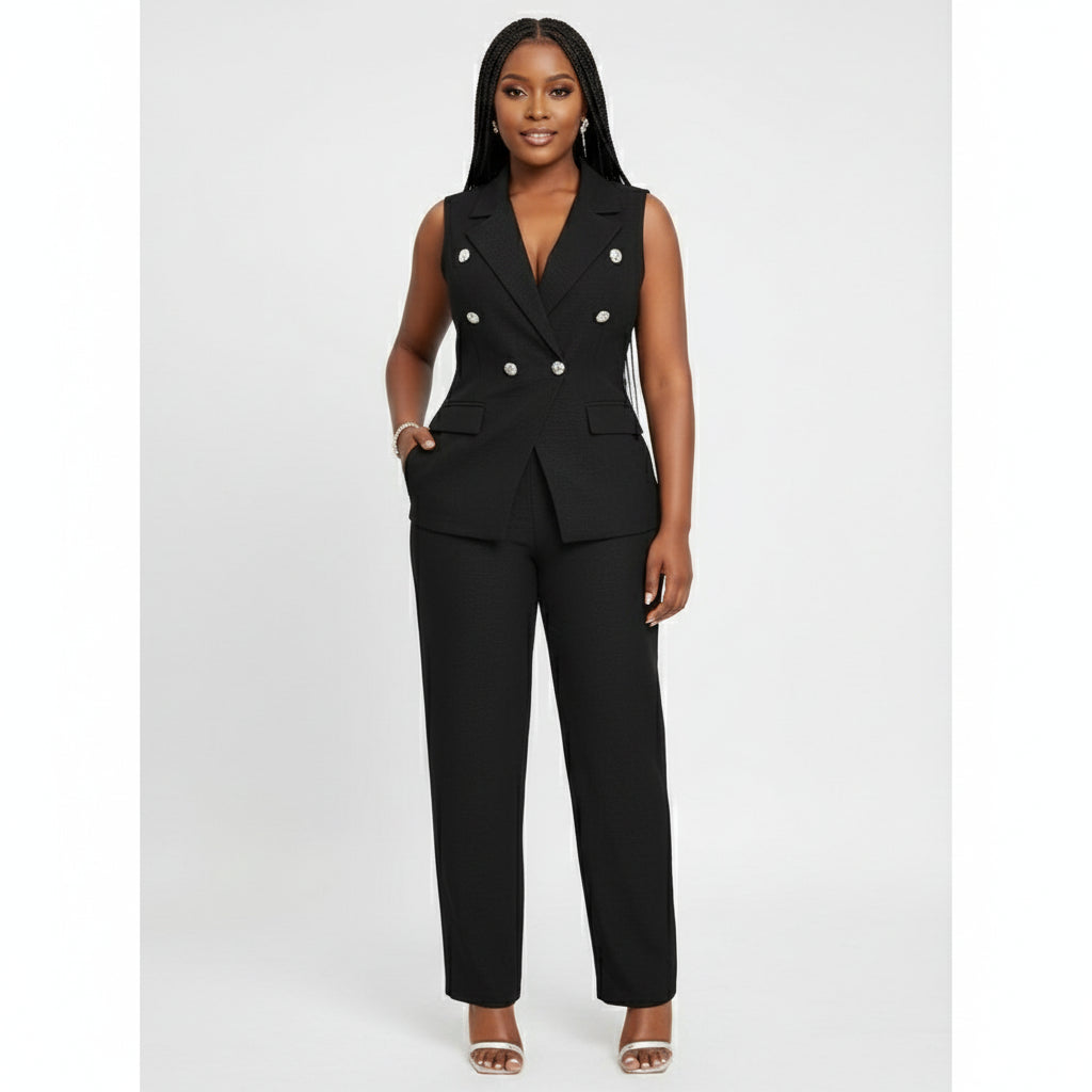 Plus Size Plain Color Vest And Pants 2-Piece Set