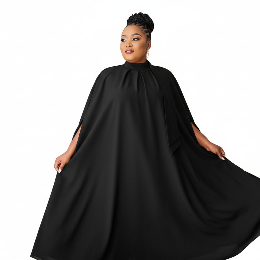 Majestic Elegant Cape-Sleeve Dress