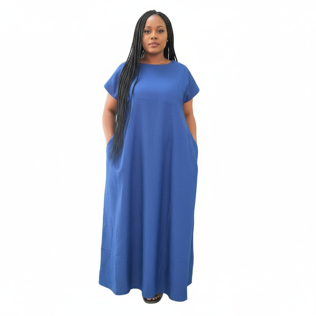 Back V-Neck Denim Maxi Dress