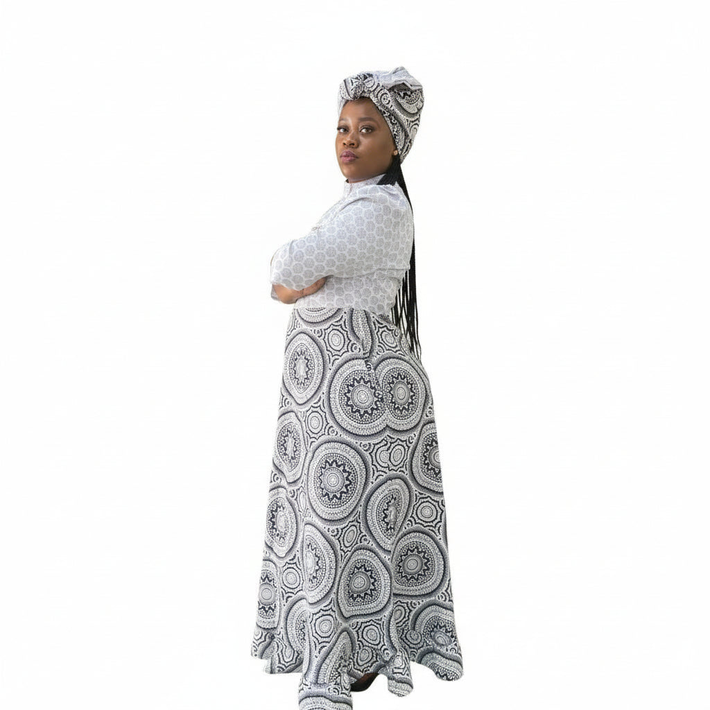 O-Neck Long Sleeve Maxi Ankara Dress.
