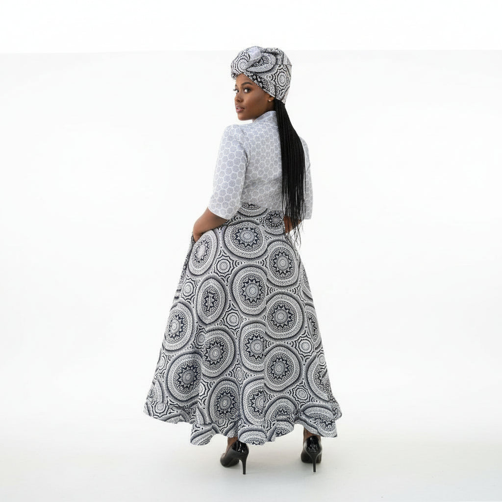 O-Neck Long Sleeve Maxi Ankara Dress.