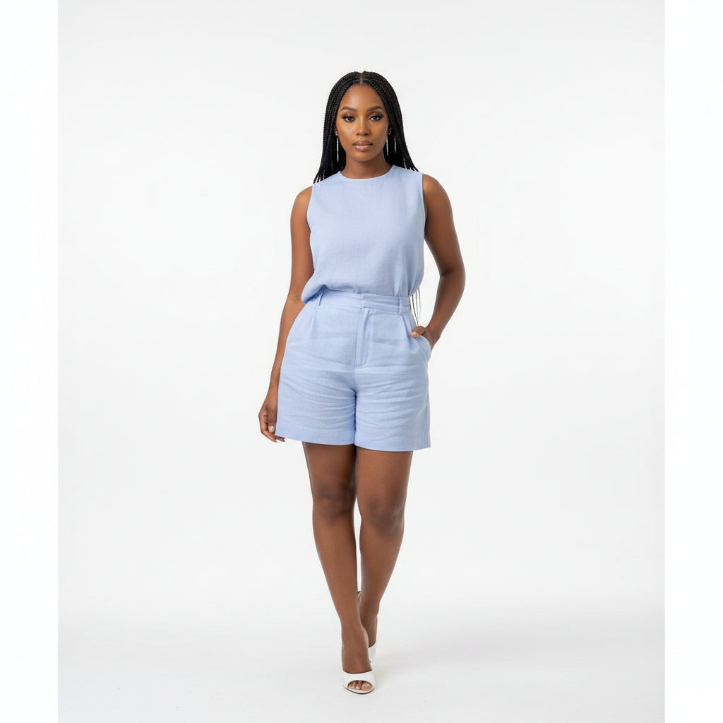 Stylish Shorts and Round-Neck Top 2 Piece Set