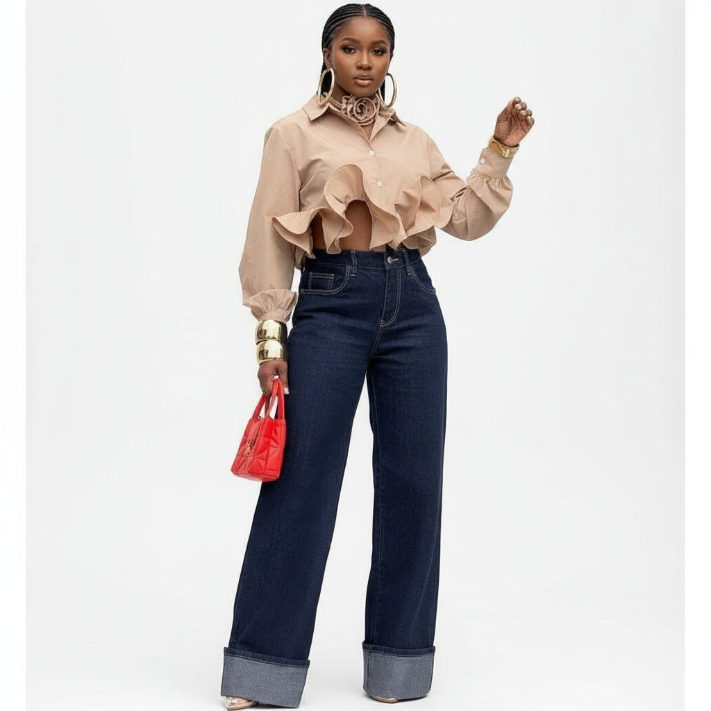 Casual Straight Wide Leg Denim Pants