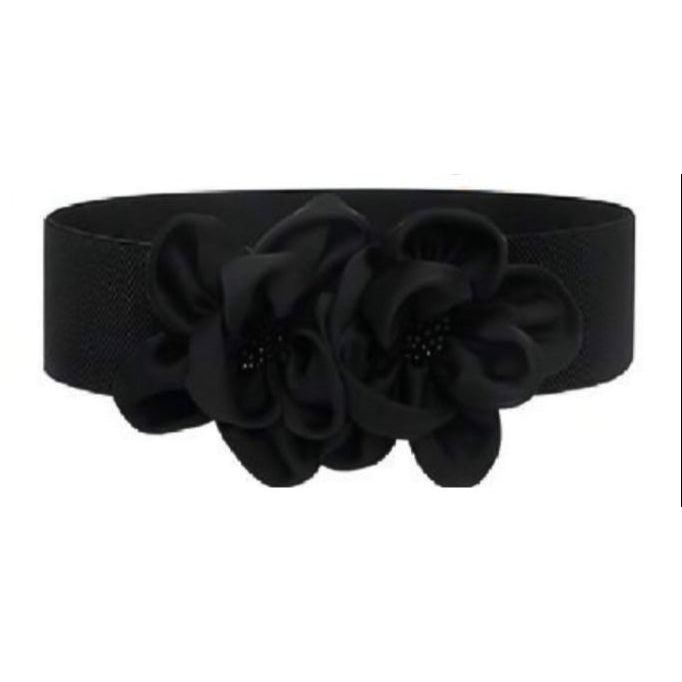Elastic Wide Waist Belt with Large Floral Chiffon Bow - Stylish Stretchy Corset Belt for Dresses, Jeans, and Skirts